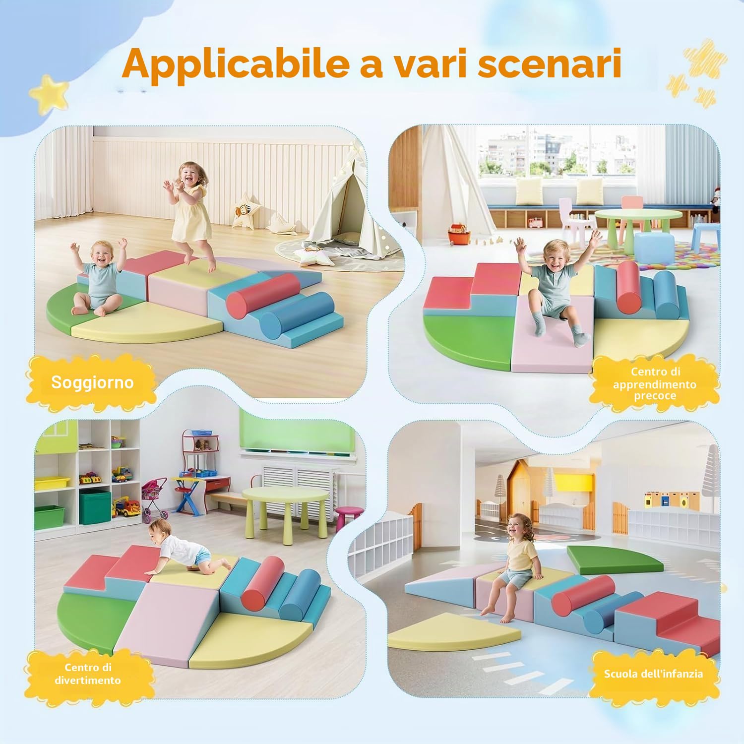 Blocchi di costruzione in schiuma per bambini, blocchi da arrampicata per interni, strutture da arrampicata per bambini, blocchi giganti per scatenarsi e arrampicarsi, ((Set di otto pezzi