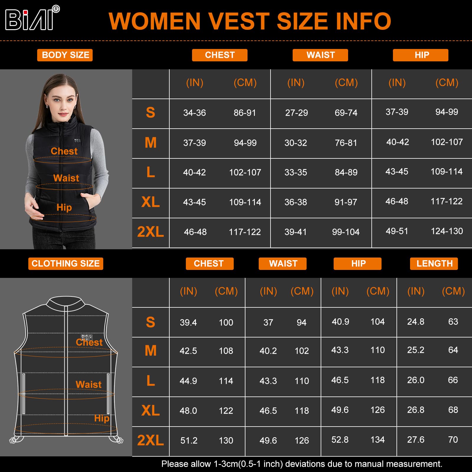 BIAL Veste Chauffante Femme, Gilet Chauffant Femme avec Batterie de 7,4V 16000mAh, Doudoune Chauffante sans Manche pour Ski en Plein air Randonnée Chasse Camping