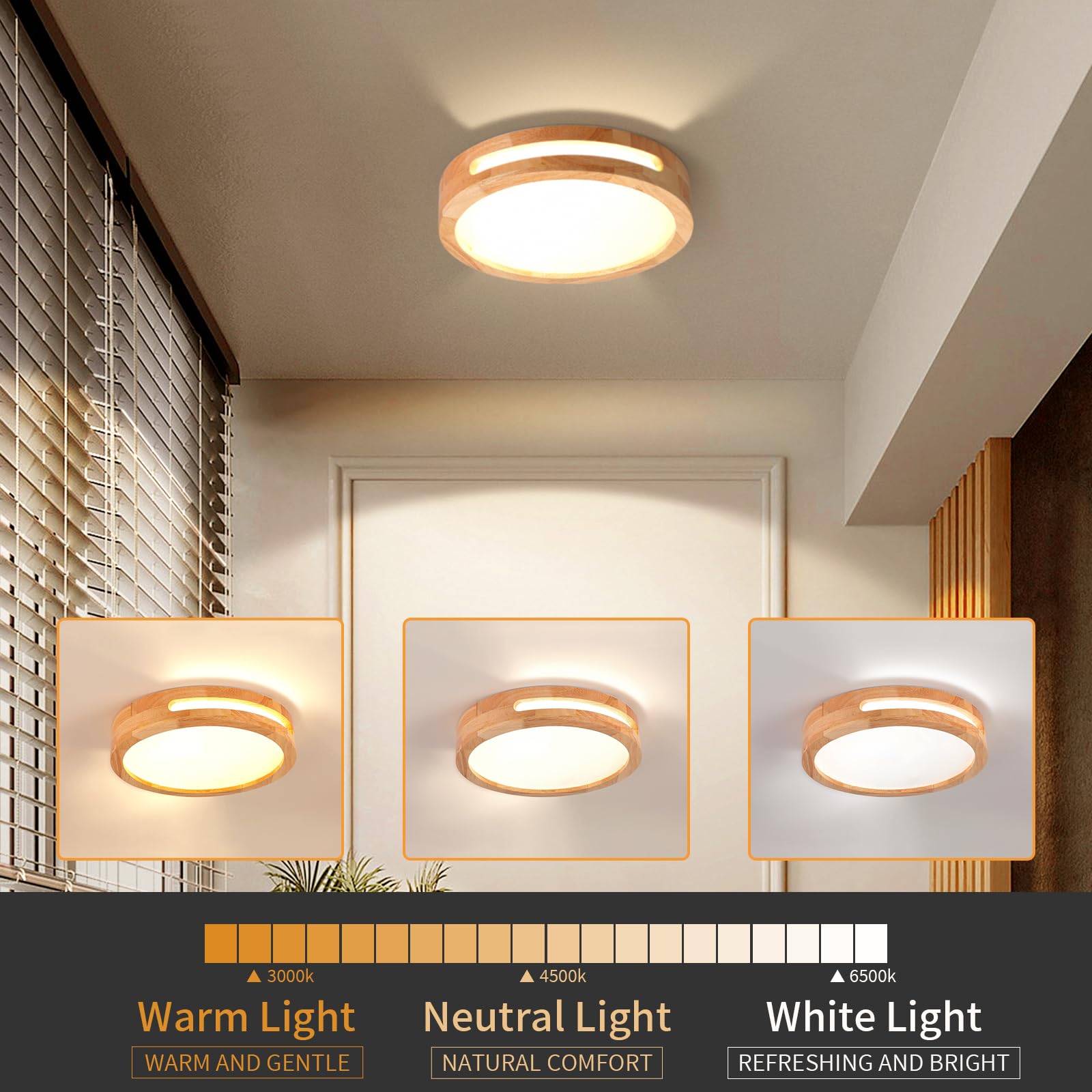 Lampa sufitowa LED, drewniana lampa sufitowa, lampa sufitowa do sypialni, 3000k 24w ø30 cm ciepłe światło, odpowiednia do sypialni, łazienek, salonów i korytarzy