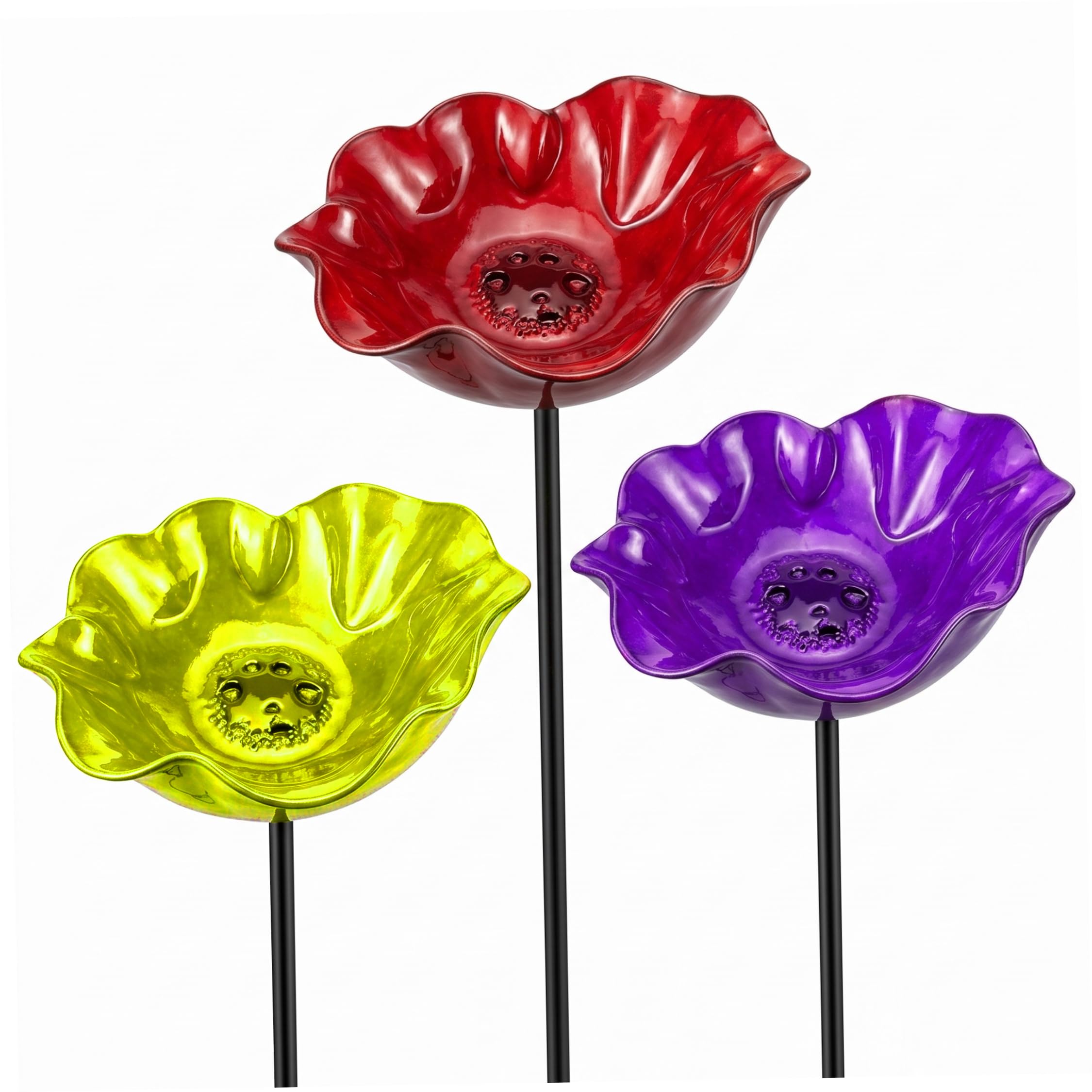 Gemuseeee Flower Garden Stakes Bird Bath 3PCS Metal Bee Watering Station with Stake Decorative Bee Bath & Bird Water Bowl & Feeder for Garden Yard Outdoor