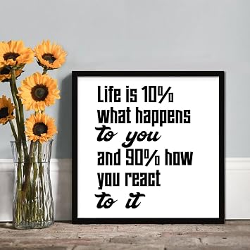 Rustic Wood Sign Outdoor Hanging Wall Sign with Inspirational Quotes Life Is 10% What Happens To You And 90% How You React To It Wooden Plaque Farmhouse Wall Hanging Plaque Wooden Sign 8x8 inch