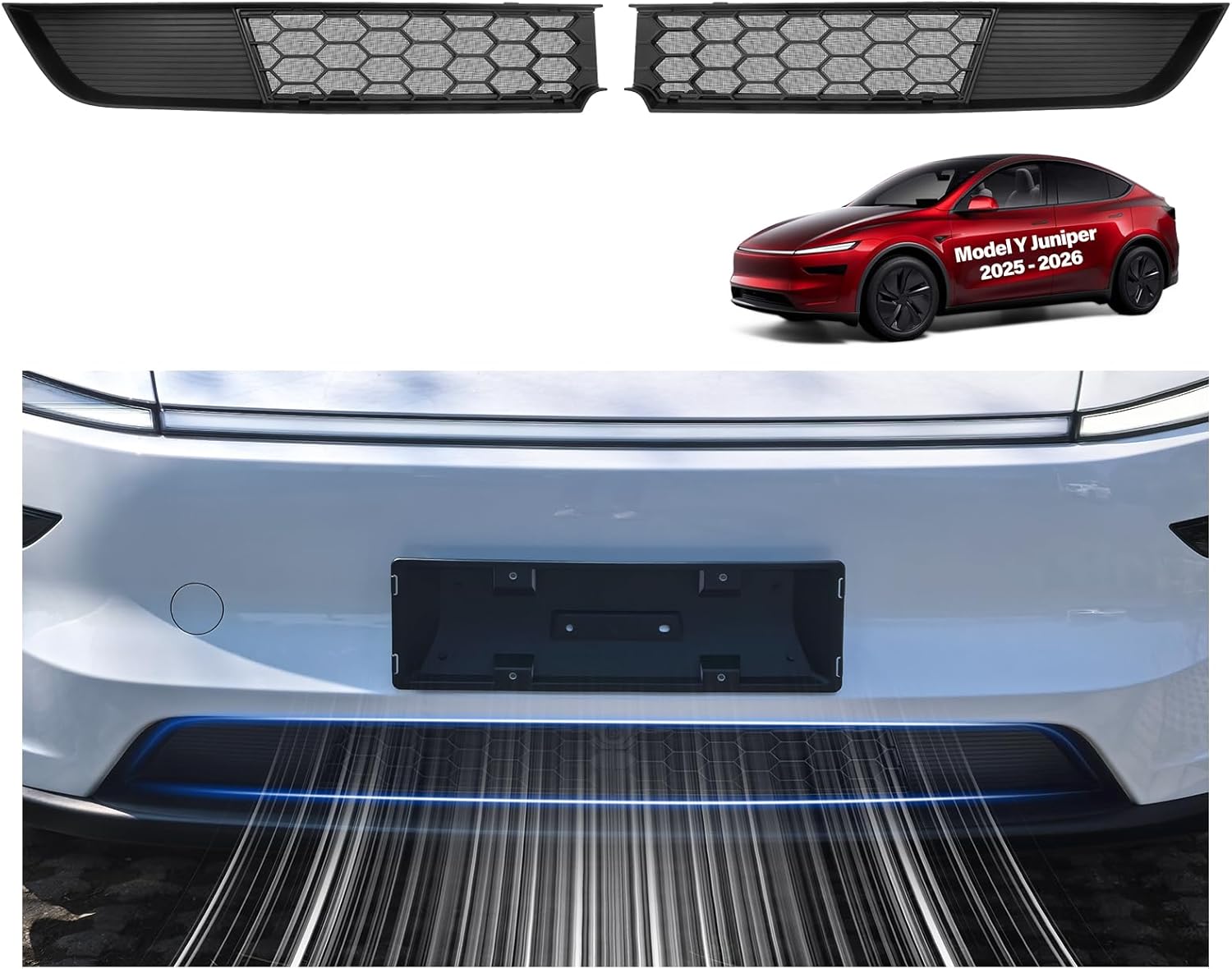 for Tesla Grille Mesh Inserts Model Y Juniper 2025 2026 Front Air Inlet Vent Grille Cover Replacement Vent Cover Model Y Accessories Abs Air Intake Protector Detachable Version
