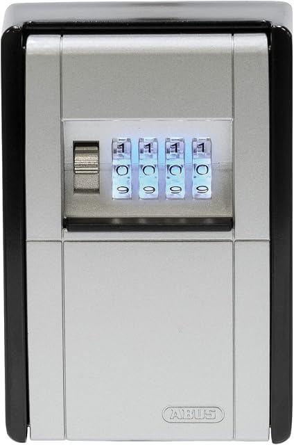 ABUS KeyGarage 787 Big LED - skrzynka na klucze do montażu na ścianie  z podświetlanymi rolkami liczbowymi  na maks. 50 kluczy  czarno-srebrna