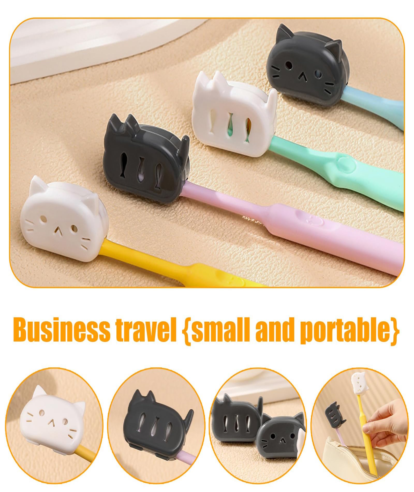 Zbdroxygen 4pcs Toothbrush Cover Case Cat, Cute Tooth Brush Cap Cover for Travel, Portable Brush Head Protector, Ideal for Families Toothbrush Cover, Breathable Material 4