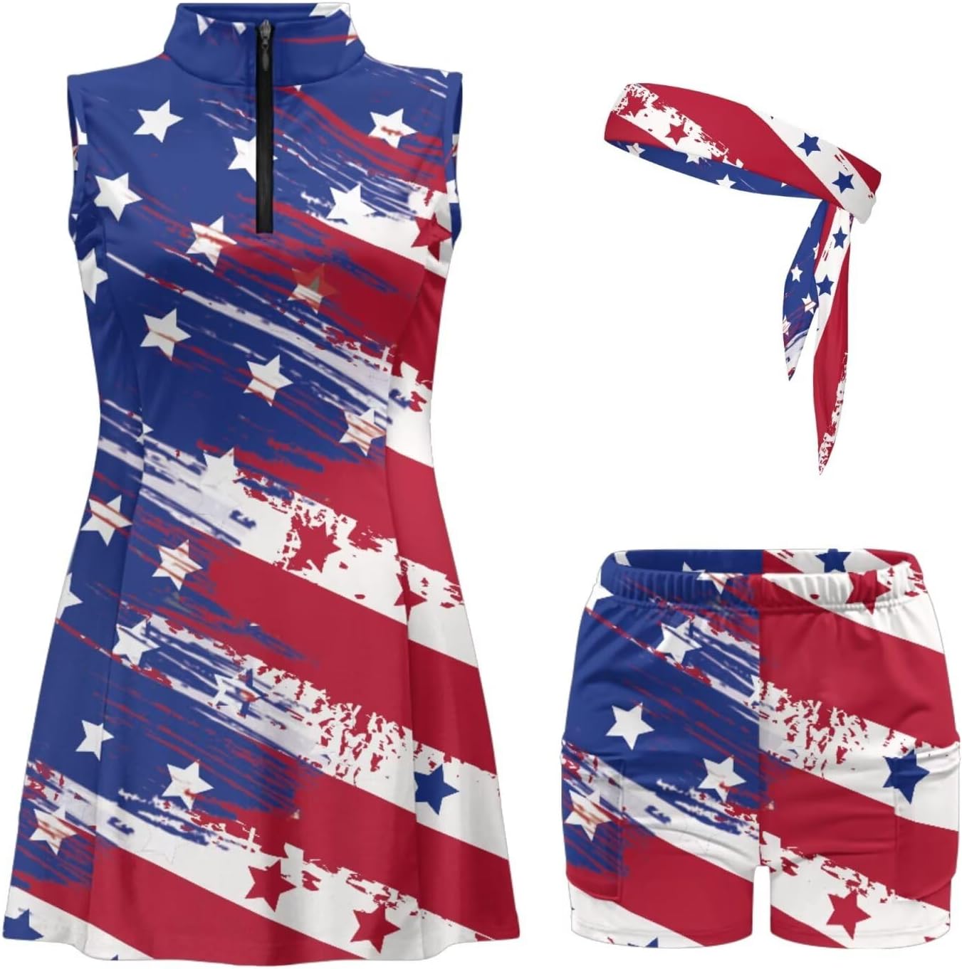 Womens Tennis Dress with Built in Shorts Workout Headbands Sleeveless Athletic Dresses Summer Matching Golf Outfits