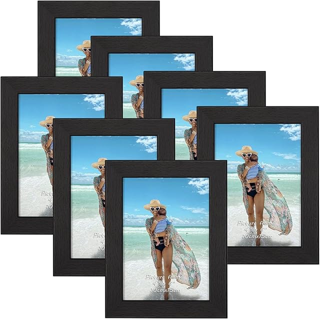 Photo Frame 6x4 7 Pack, Black 6 by 4 Picture Frames Set for Wall Tabletop Horizontally or Vertically Display