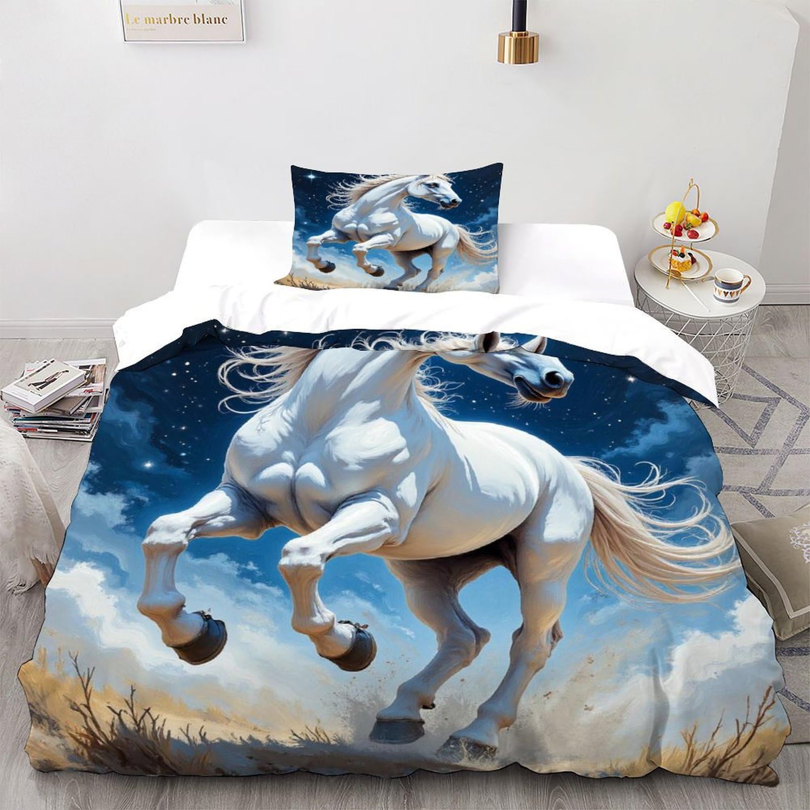 Housses de couettes cheval et ciel étoilé 135x200cm pour en finir avec les draps rêches