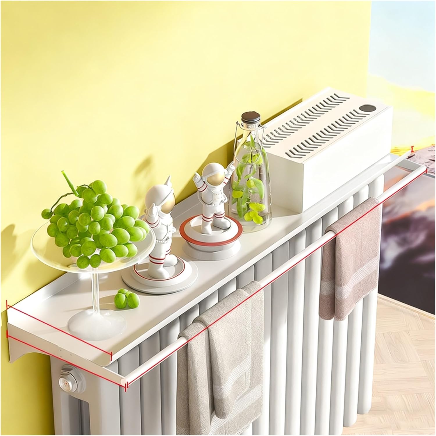 Radiator Topper Shelf Metal, with Clothesline No-Hole Installation for Heat Transfer and Wall Protection(80cm/31.5 in)