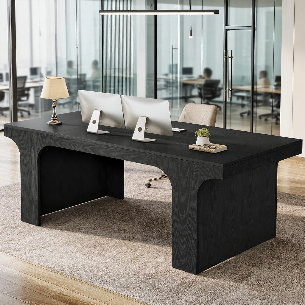 Tribesigns 70.9-Inch Executive Desk, Large Wooden Computer Office Desk, Modern Writing Table Business Workspace Home Office Furniture with Arched Design, Black