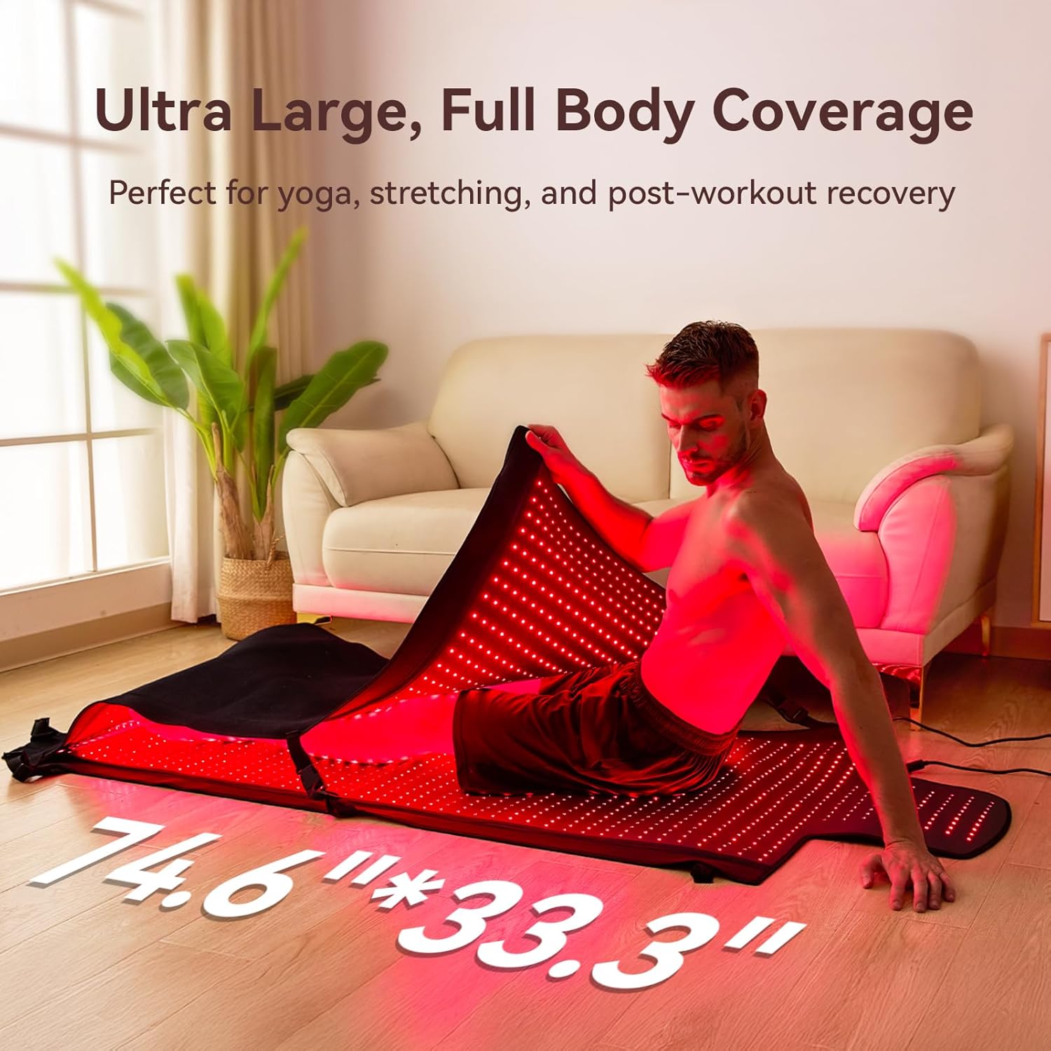 Extra Large Red Light Therapy Mat, High-Density LEDs Full Body Red Light Therapy, 660nm & 850nm Dual Wavelengths, Foldable with Timer, 74.6" x 33.3" - Image 3
