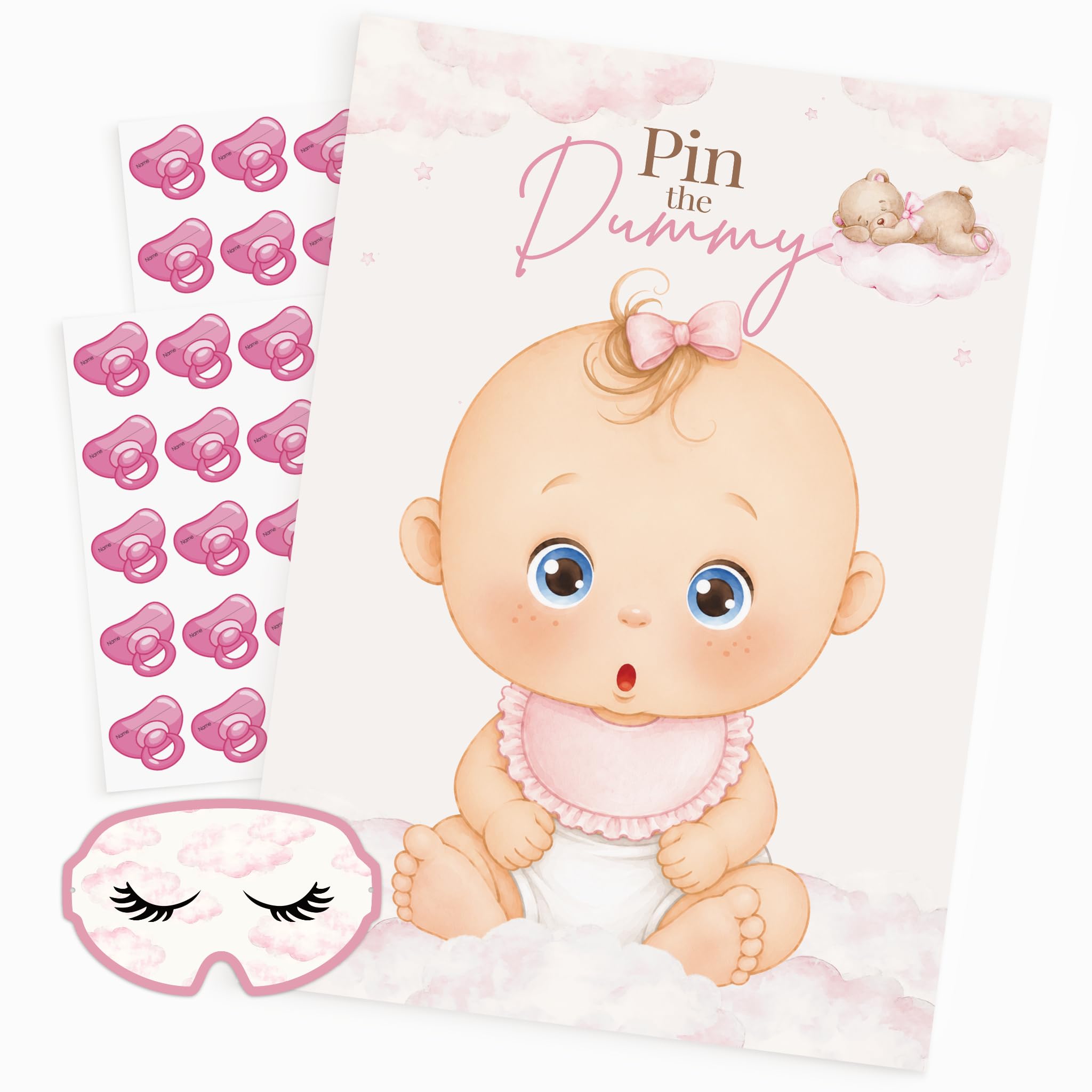 Mayfaire Lane Pin the Dummy Baby Shower Game | Pink Teddy Girl 40 Players
