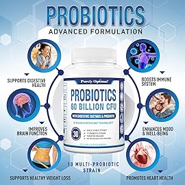 Purely Optimal Premium Probiotics 60 Billion CFU w/Organic Prebiotics & Digestive Enzymes