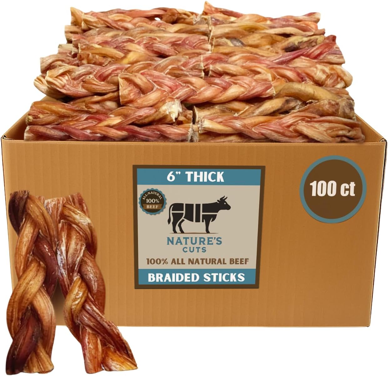 Nature's Cuts 6" Thin Bully Sticks (100 ct) ($1.33 Ea) Bulk Pricing 100% All Natural, Single Ingredient, Beef Pizzles