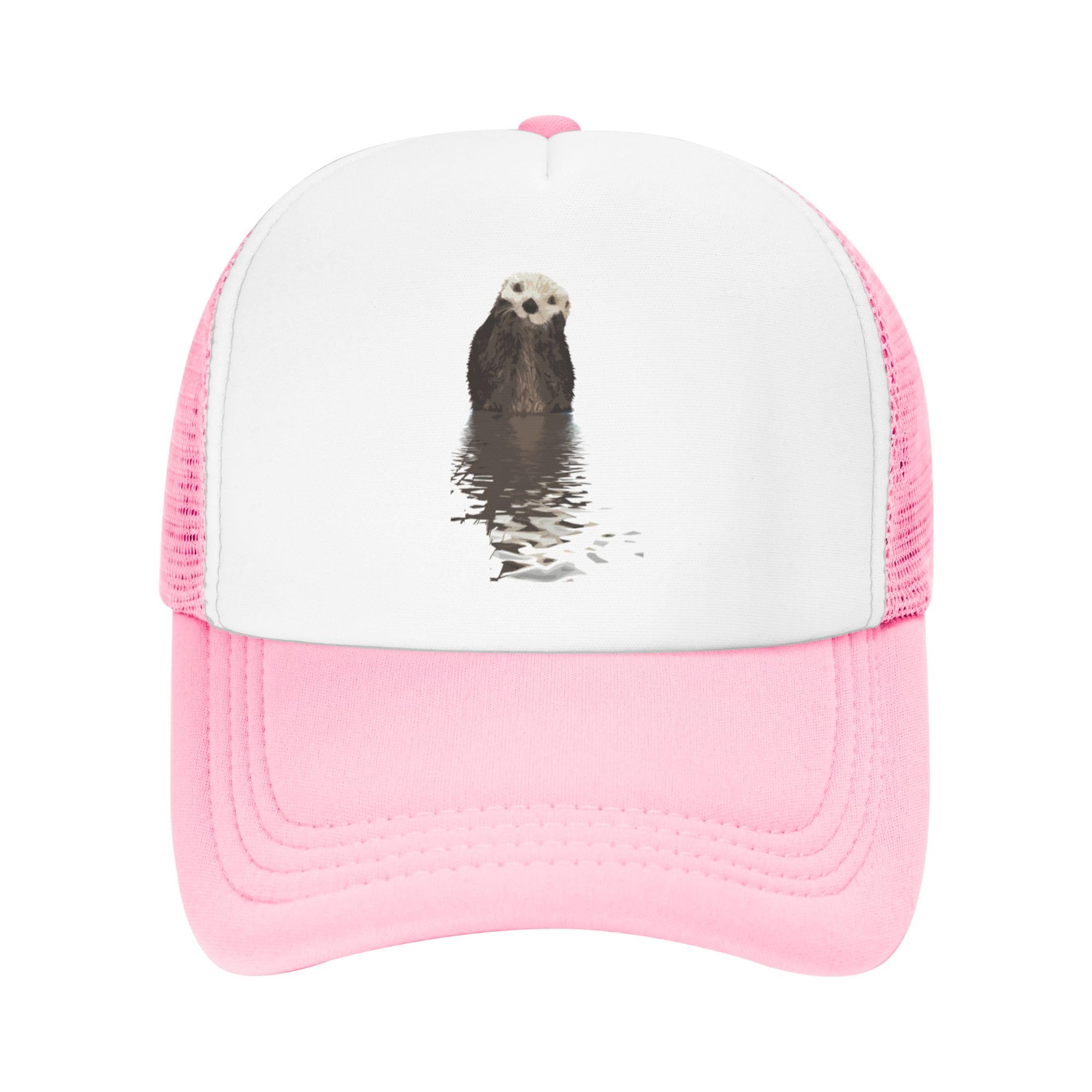 Cute Otters Lightweight Mesh Baseball Hat Fishing Sun Cap Outdoor Casual Cap Pink