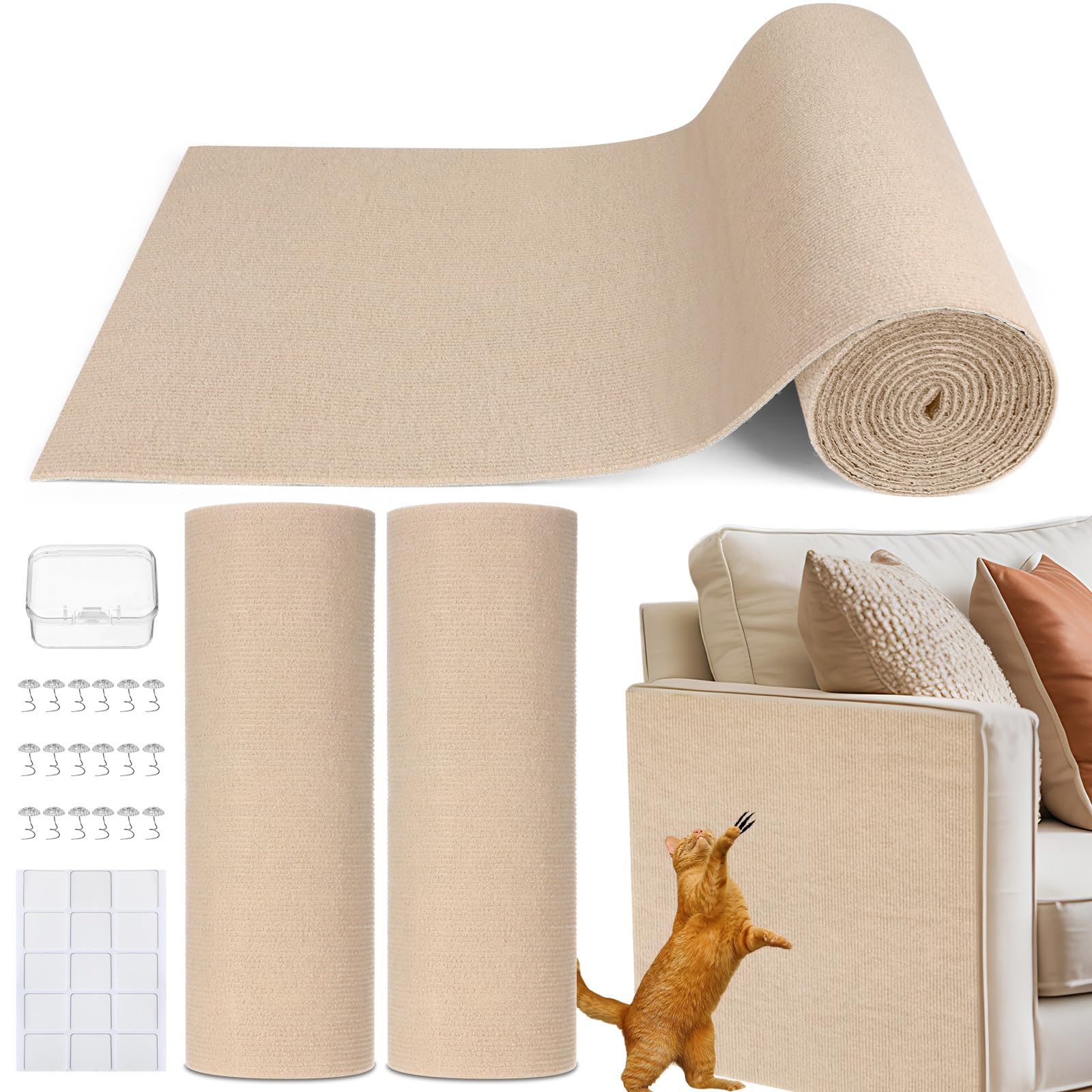Abbylike 2 protectores de muebles para gatos de 118 x 15.8 pulgadas, autoadhesivo, recortable, protector de sofá, tapete rascador para gatos, tapete antiarañazos, tapete de repuesto para torres (caqui
