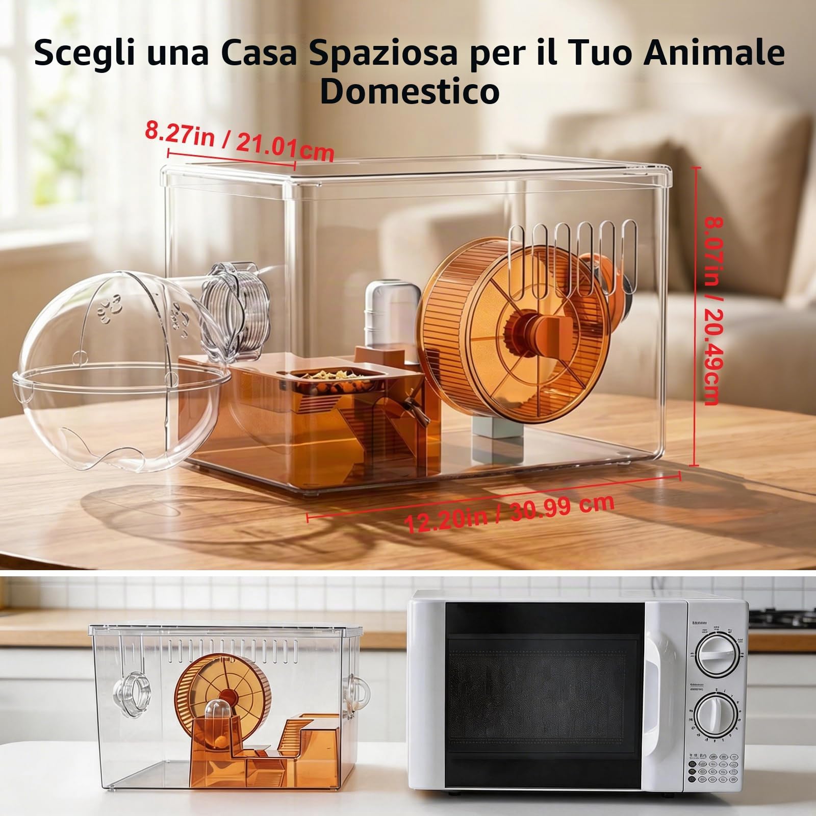 Gabbia per criceto 360° vista ventilata 2 piani con 7 accessori | Gabbia per criceto nano 40x25x24.5 cm, 2 piani, per topi, criceti nani e altri piccoli animali, per allevamento