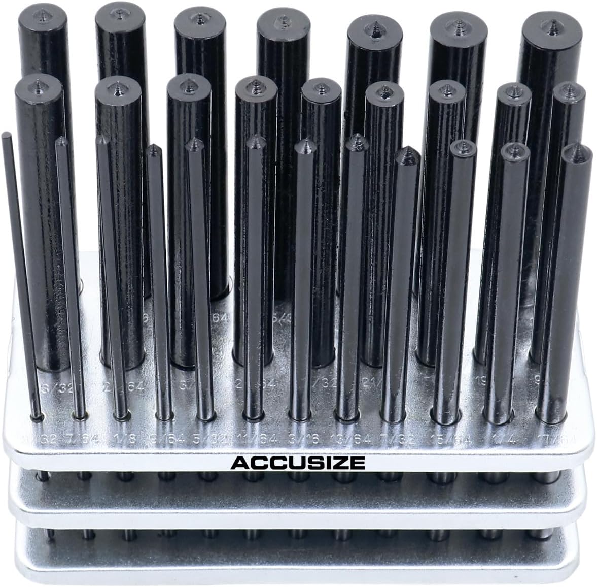 Accusize Industrial Tools 28 Pcs Transfer Punch Set, 3/32'' to 1/2'' by 64ths in Metal Index, 0250-0028