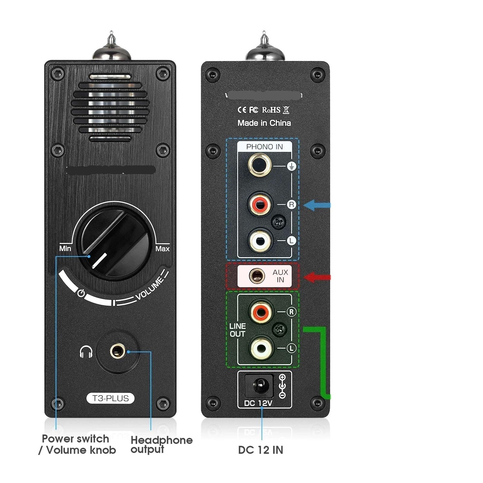 T3 Plus Mini Vacuum Tube Preamplifier MM/MC Phono Preamplifier Desktop Headphone Amplifier