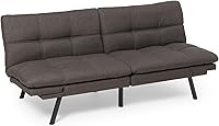Amazon Basics Convertible Futon Sofa Bed Memory Foam Loveseat Sleeper, Dark Grey Linen for Small Apartments & Offices (71.5"W)