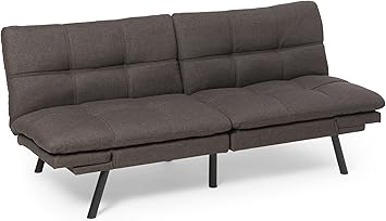 Amazon Basics Futon Sofa Bed, Convertible Memory Foam Sofa Couch with Adjustable Positions for Small Living Room, Office, Apartment, Dark Grey Linen Fabric