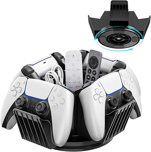 KDD Organizador de control para escritorio, soporte de controlador giratorio de 360 con caja de almacenamiento, soporte universal para 4