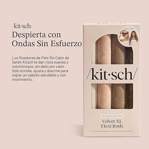 Miniatura 6 de Kitsch Barras flexibles XL para rizos sin calor durante la noche, rodillos de terciopelo suave para mujeres, rizadores de pelo para dormir, Eucalipto