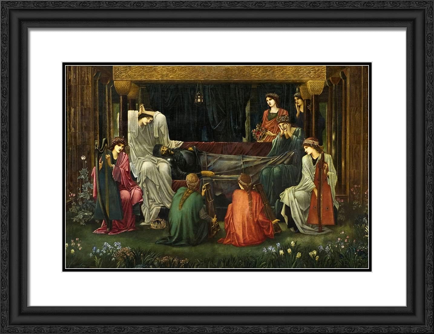 ArtDirect Burne-Jones, Edward 24x19 Gold Ornate Framed Art Print with Double Matting Titled: The Last Sleep of Arthur in Avalon Full