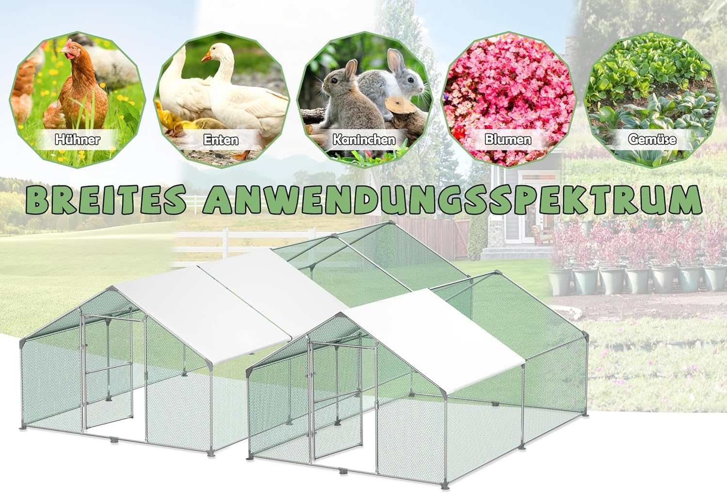ACXIN 3 x 8 x 2m Hühnerstall mit Tür Schloss Hühnerstall Beschichtetes PE-Schattendach Freilaufgehege Verzinkter Stahlrahmen Hühnerhaus für Hühnerkäfig Geflügelstall Vogelkäfig Kleintiere