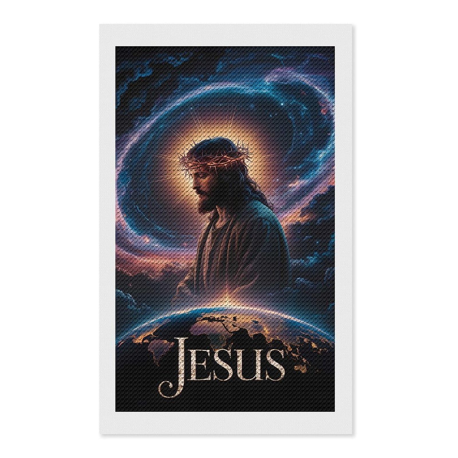Junmoney Jesus Christ with Crown of Thorns Crystal Diamond Art Kit 12"x20", Stress Relief Craft, Decorative Artwork, Vintage Style Decor, Birthday Gift