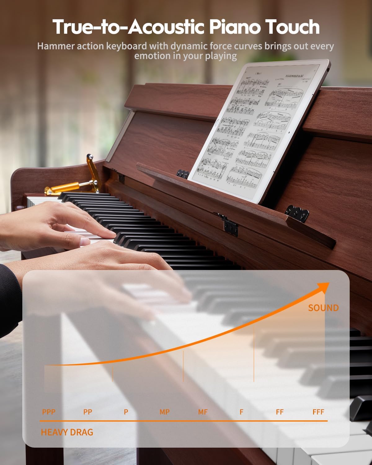 STRICH 88 Keys Digital Piano, Hammer-Action Fully Weighted Keyboard, Cover Designed Electric Piano Keyboard with Furniture Stand, Headphones, Three Pedal, Brown, SDP-400 Dark Walnut Grain