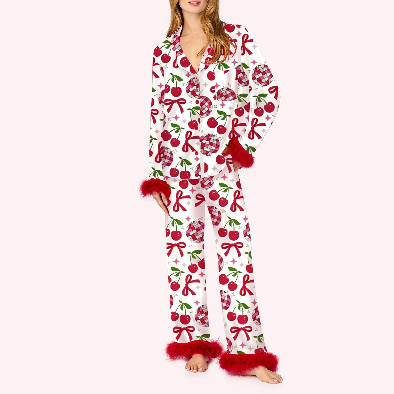 Pigiama Donna - Abito da Donna con Fiocco Casual Largo e Stampato Comodo per la casa