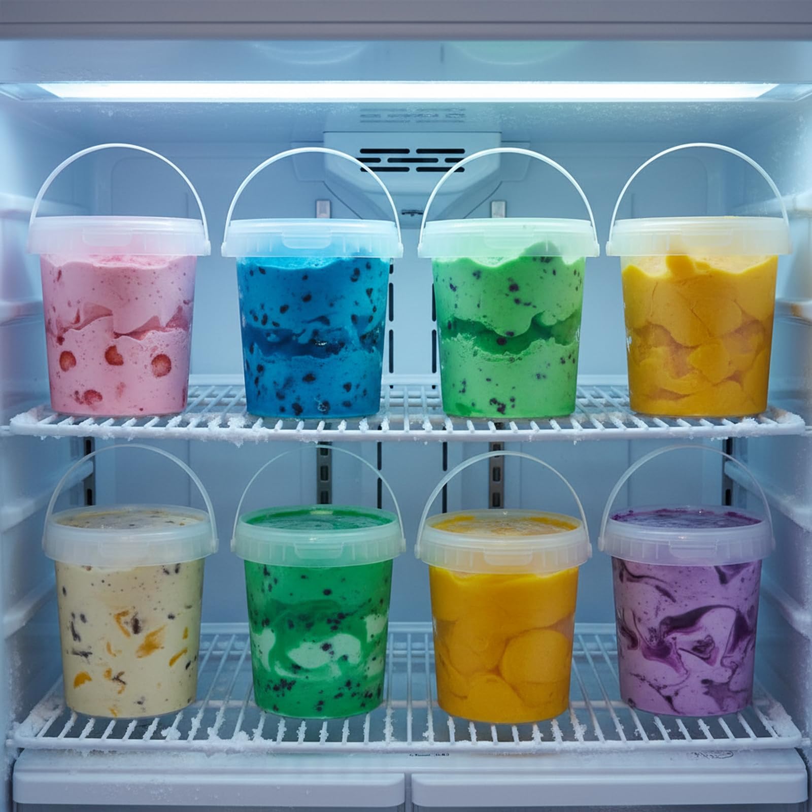 Ponpng - Paquete de 20 recipientes redondos de plástico para almacenamiento de alimentos, cubos de helado de plástico de 27 onzas con tapa, transparente
