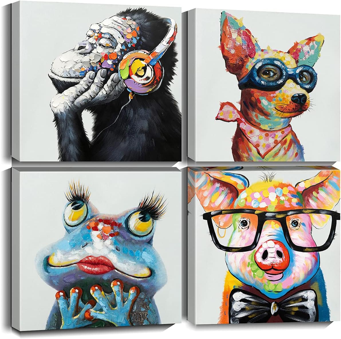 Biufo Rainbow Animals Wall Art Canvas Prints Dog Painting Picture Artwork for Baby Kids Room Bedroom Playroom Nursery Decor (12"x12"x4pcs)