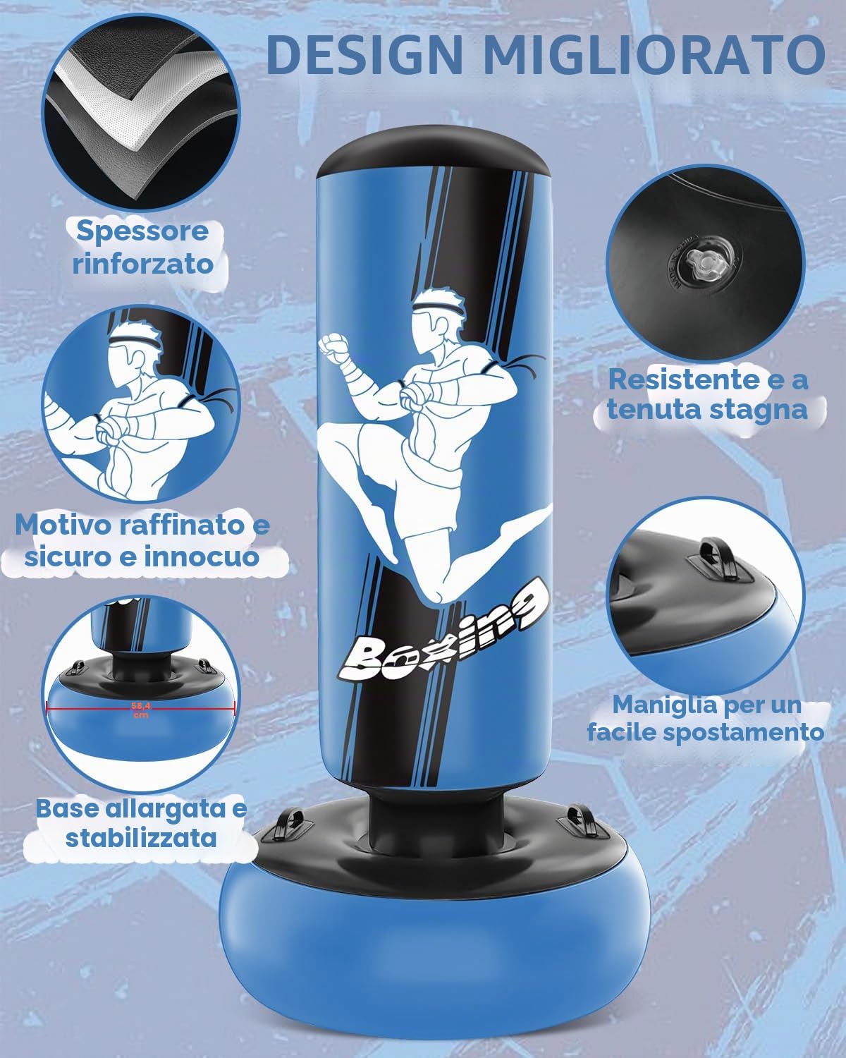 NZQXJXZ Sacco da Boxe Bambini- 165cm Gonfiabile con Guantoni da Sacco Boxe per la Pratica di MMA Karate Taekwondo e per Alleviare l'energia di Pent Up Pugilato