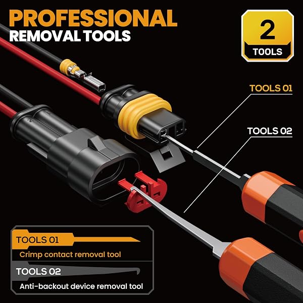 SOMELINE Waterproof Automotive Electrical Connector Crimping Tool Kit, 1/2/3/4/5/6 Pin Wire Connectors, with 0.34–2.5mm² Ratchet Crimping Pliers & Terminal Removal Tool – for Car, Motorcycle, Marine - 5