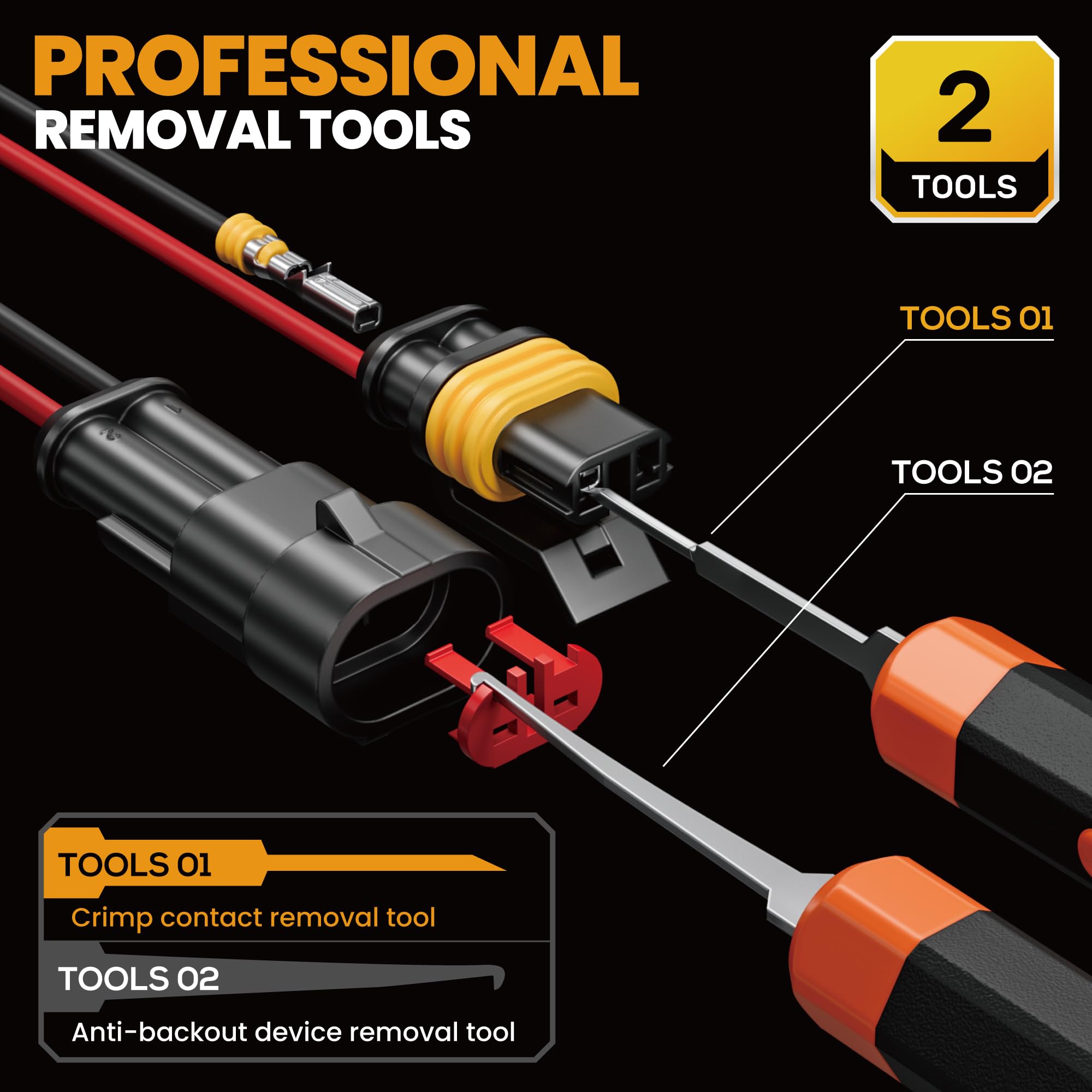 SOMELINE Crimpadora y Kit Conectores Eléctricos Estancos 1-6 Pines, 0,34-2,5mm² (AWG 22-14), Compatible Superseal 1.5, con Pelacables y Herramienta de Extracción, para Coche Moto Barco Camión