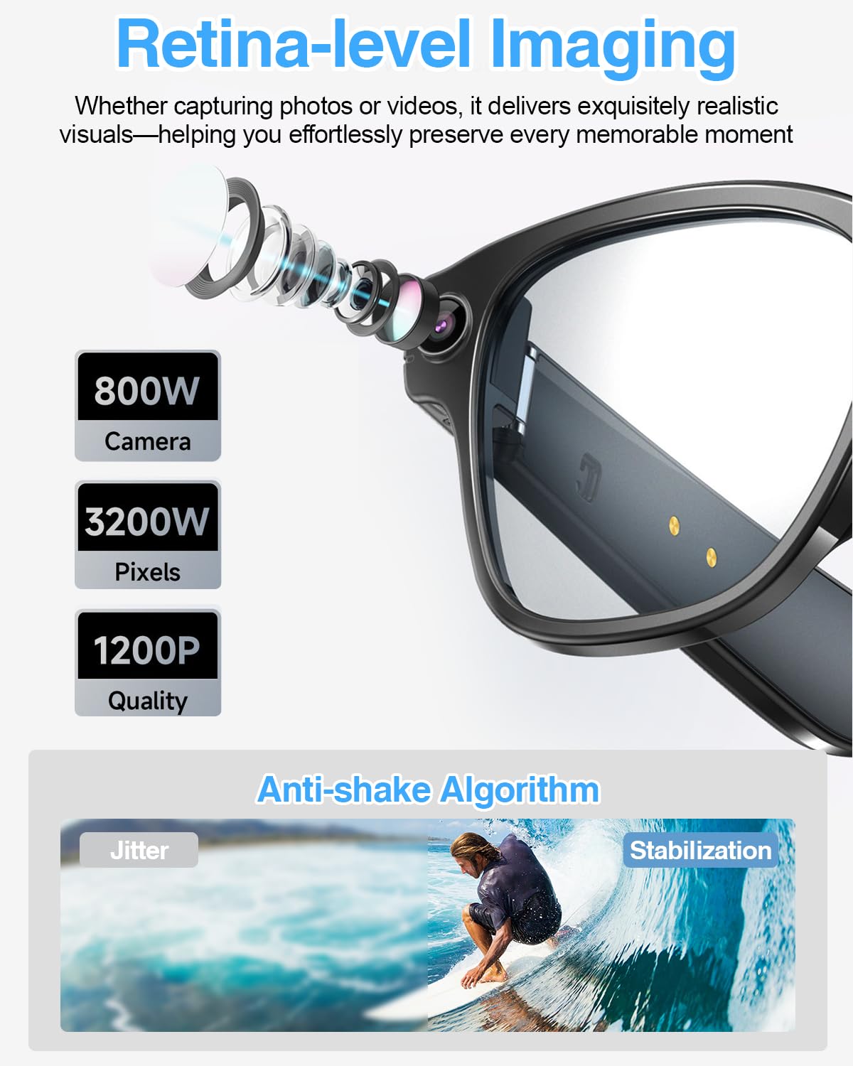Gafas inteligentes AI, gafas inteligentes para hombres y mujeres, cámara 4K 8MP alimentada por ChatGPT AI, traducción en tiempo real, gafas Bluetooth, Cleanlence, 41,8 g