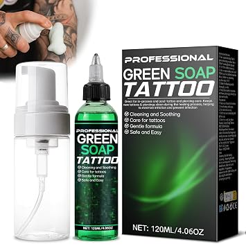 Bondtech Green Soap Tattoo Concentrated 4OZ with Foaming Bottle 120ml, Tattoo Soap Supplies for Piercings and Clean Skin, Effective & Gentle Green