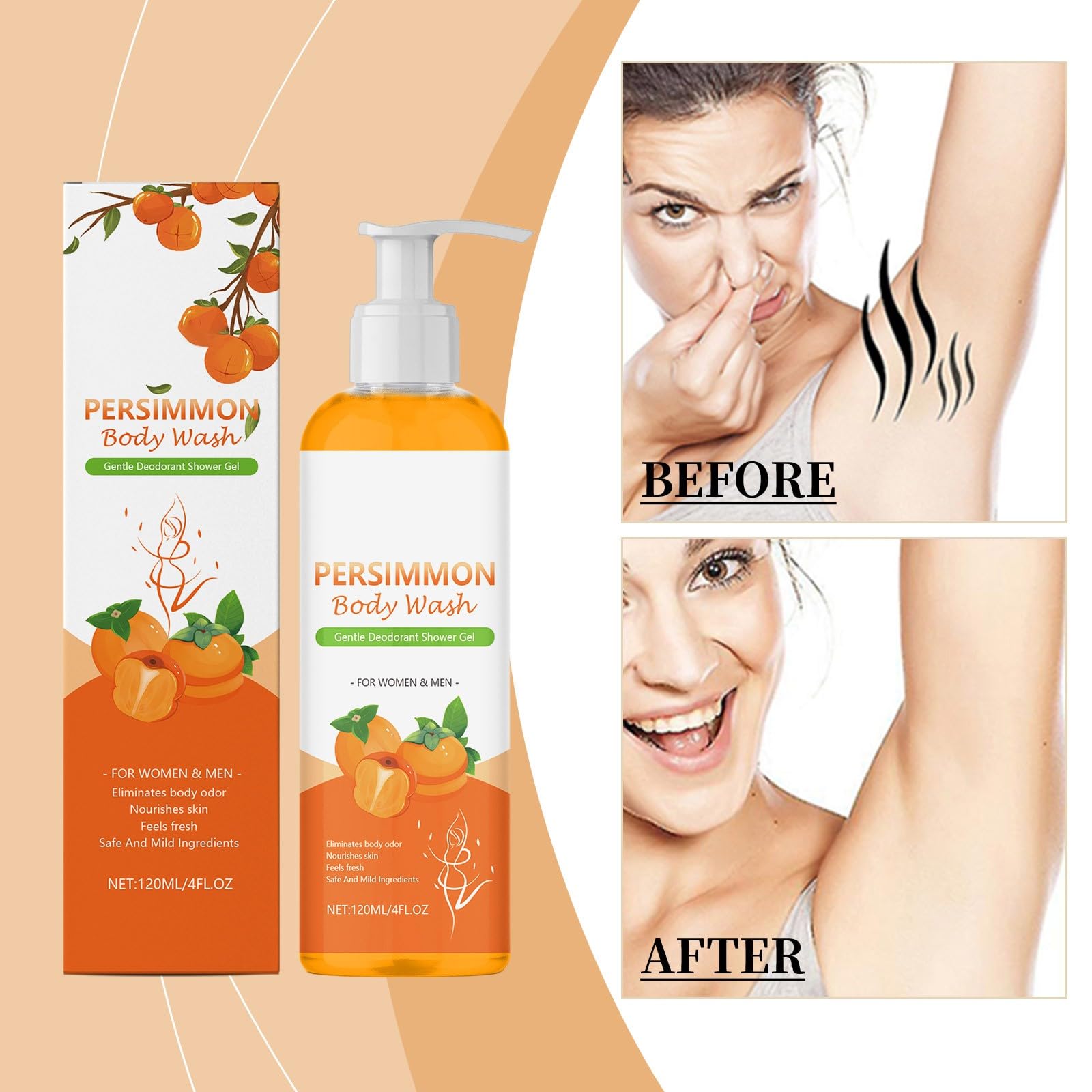 2 szt. Persimmon Żel pod prysznic, Persimmon Body Wash do kontroli zapachu ciała, do głębokiego oczyszczania i nawilżającego prysznica, odświeżający i dezodoryzujący