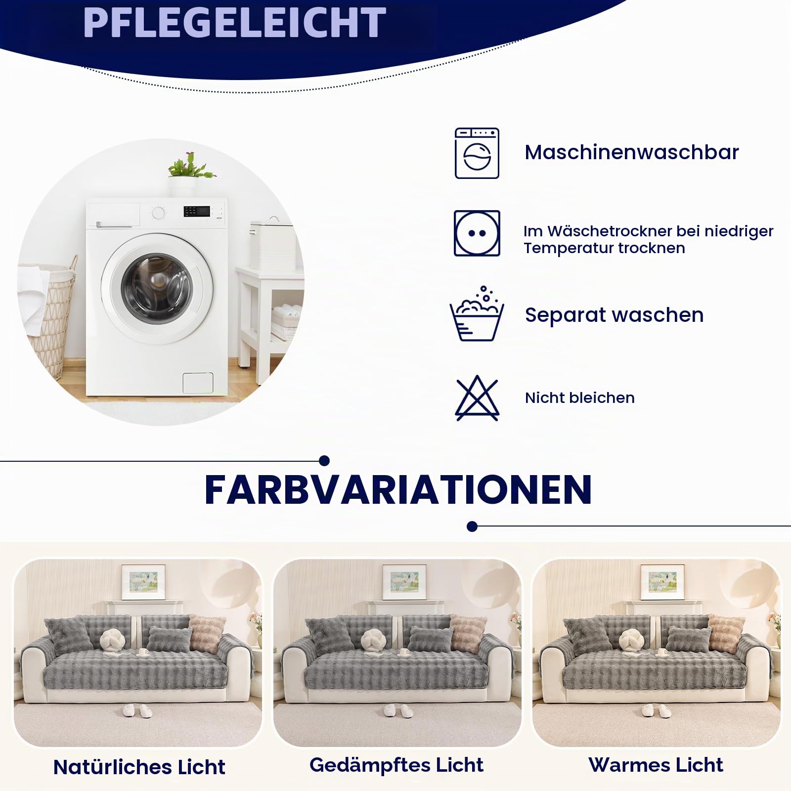Royhom Plüsch Sofa Überzug L Form 1/2/3/4 Sitzer Couch Überzug Ecksofa, Sofaschoner rutschfest, Superweiche SofaÜberwurf aus Kunstpelz für Sofa, Teppich, Fensterbank Kissen(Grau 90x210cm)