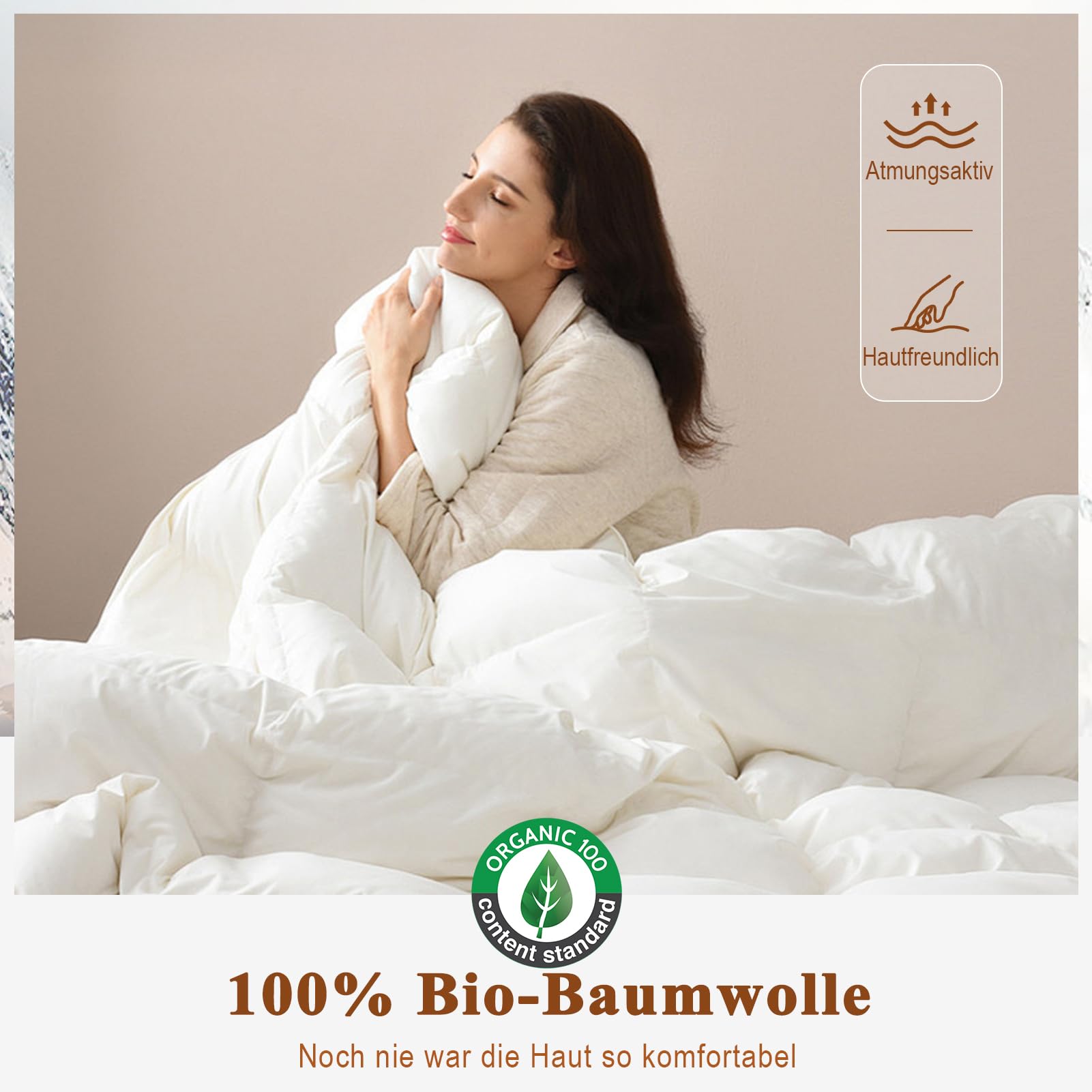 APSMILE Daunendecke 240x260 Ganzjahres I 100% Baumwolle Bettdecke mit 50% Gänsedaunen & 50% Gänsefedern I Allergiker geeignet (Ökotex) | Tierwohl Zertifiziert (DOWNPASS) | Waschbare Federbettdecke