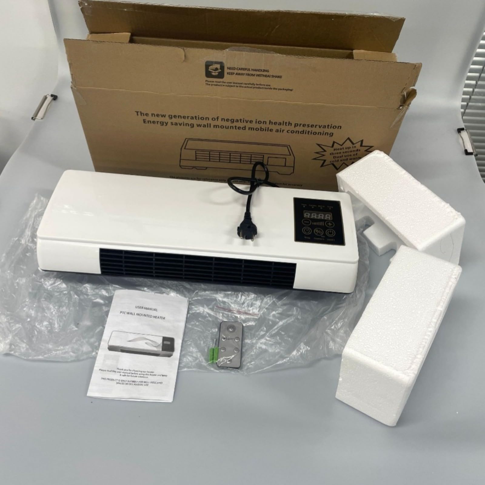 2-in-1 Wand-Klimaanlagen-Ventilator mit warmen und natürlichen Windmodi, energieeffizient, leiser Betrieb, weiß, 55 x 20 cm, für Badezimmer, Büros, Schlafzimmer (3)