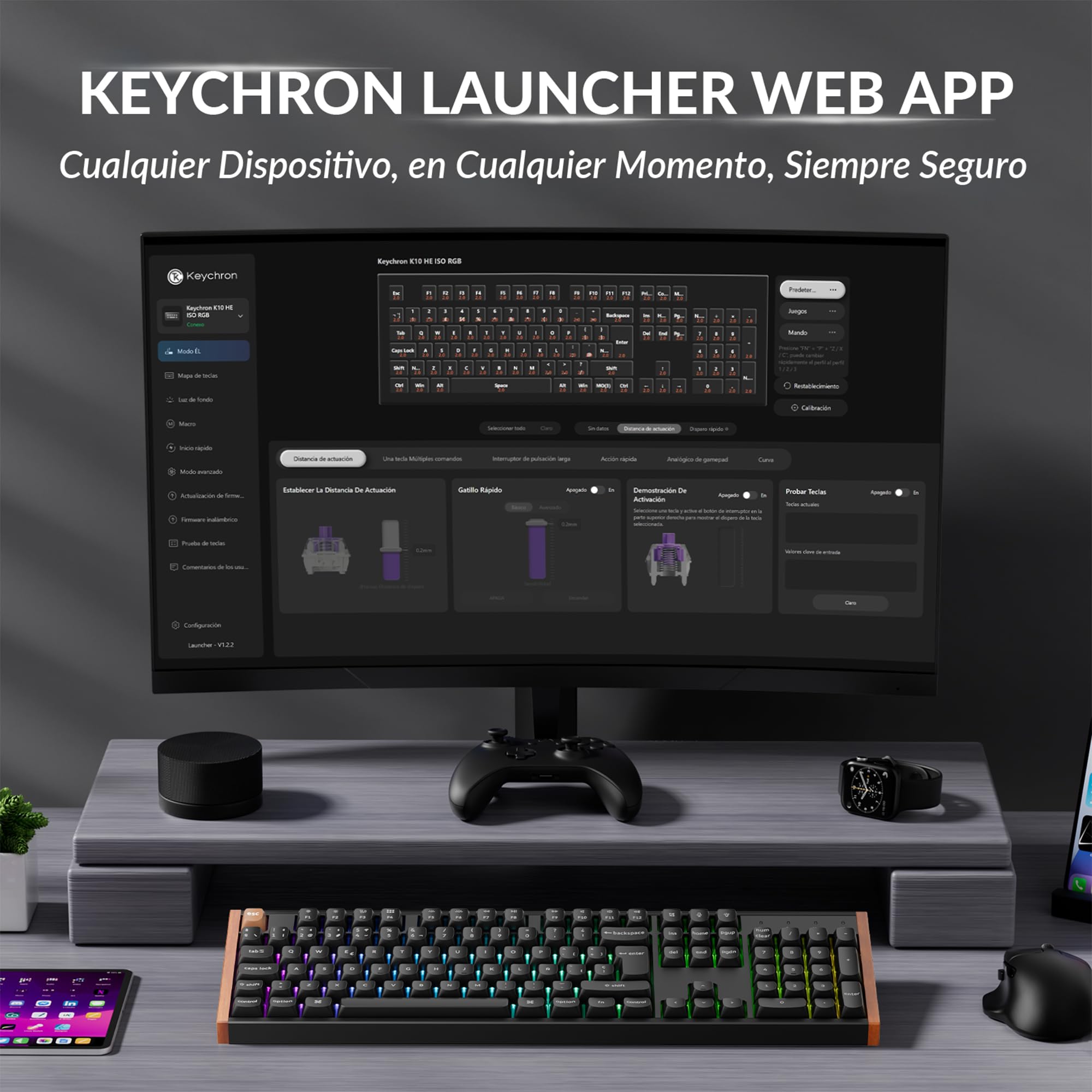 Keychron K10 HE Teclado Gaming Inalámbrico, ISO-ES 100%, Interruptores Magnéticos de Efecto Hall, 2,4 GHz/Bluetooth 5.2, Teclado Programable Compatible con Mac y Windows, Edición Especial – Negro