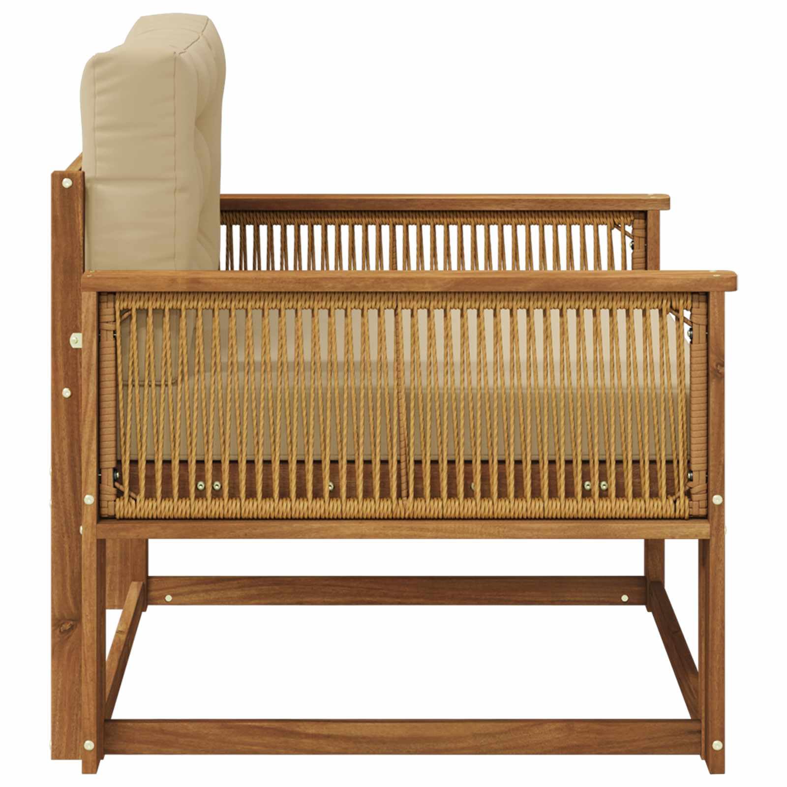 Sofá central de exterior natural de madera maciza de acacia con respaldo de listones, resistente a la intemperie, altura del asiento de 37 cm, para balcón, terraza, salón, sofá modular