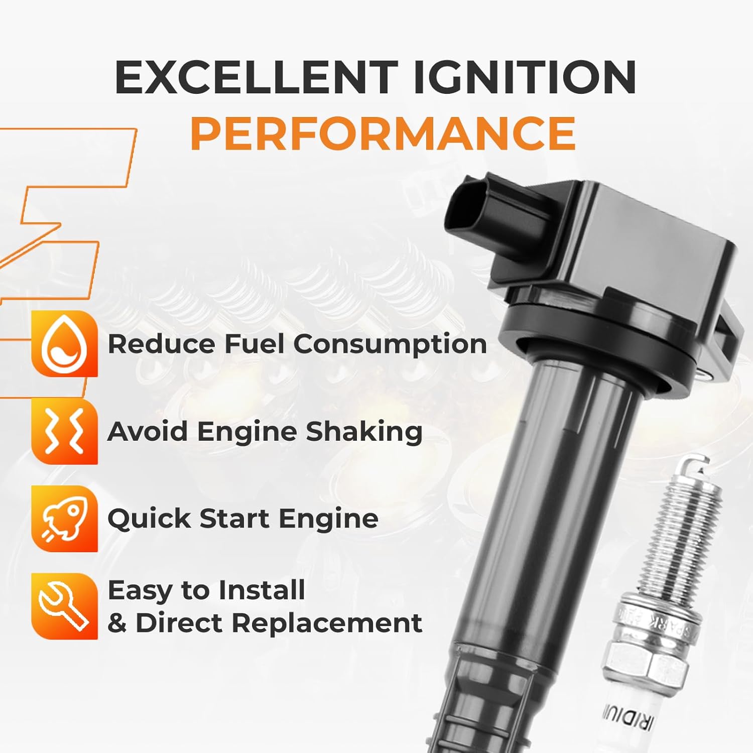 Autoexact Ignition Coil Pack and Iridium Spark Plugs Set Fit for Honda CR-V 2010-2014, Accord 2008-2012, Civic 2012-2015, Crosstour 2012-2015, ILX 2013-2015 2.4L L4, #C1662 UF602 UF629 97390 Set of 4