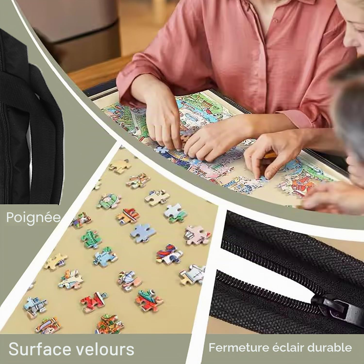 Plateau Puzzle 1000 Pieces,Plateau Puzzle, Planche de Rangement pour Puzzle avec Compartiments de Tri et Planche Amovible, Surface Antidérapante,Planche de Puzzle avec Housse Portable
