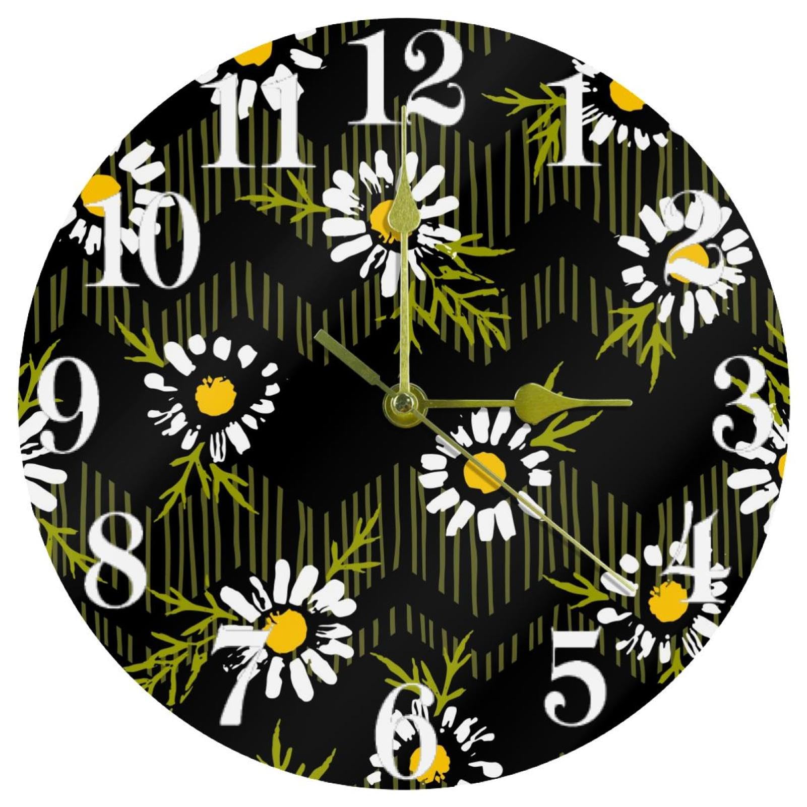 Horloge murale motif floral camomille fond sombre pour salon et école