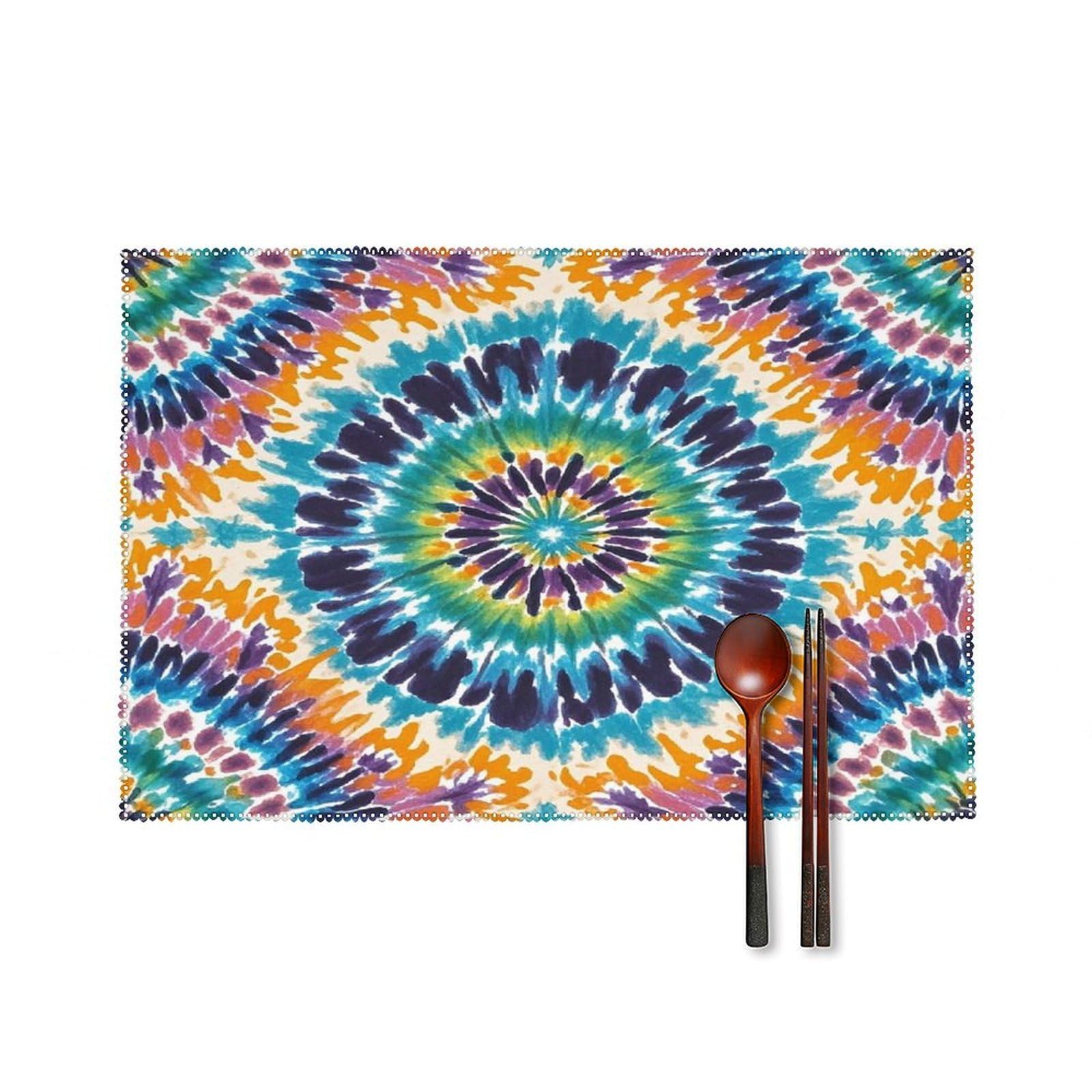 Tie Dye Pattern Placemats Set of 6 Heat-Resistant Washable Place Mats Wipeable Kitchen Placemat Easy to Clean for Indoor Outdoor Party Kitchen Decoration