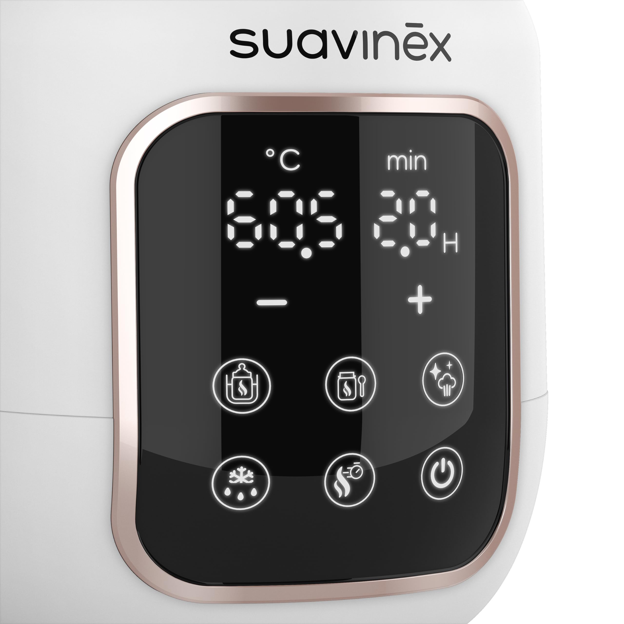 Suavinex, Scaldabiberon e Sterilizzatore 2 in 1, Sterilizza biberon e ciucci, Scalda e Scongela Biberon, Latte Materno e Omogeneizzati, con Modalità Rapida e Spegnimento Automatico, Facile da Usare