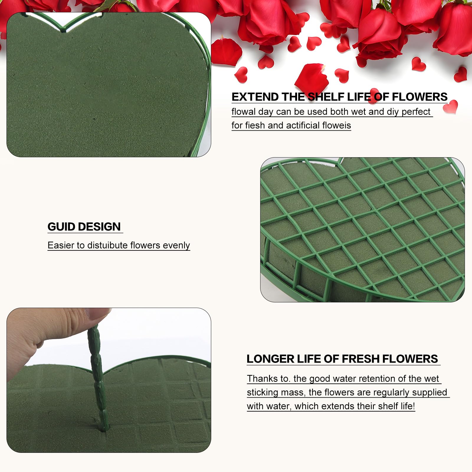 Spugna Per Fiori A Forma Di Cuore - Set 2 Basi Per Composizioni Floreali - Foto 2